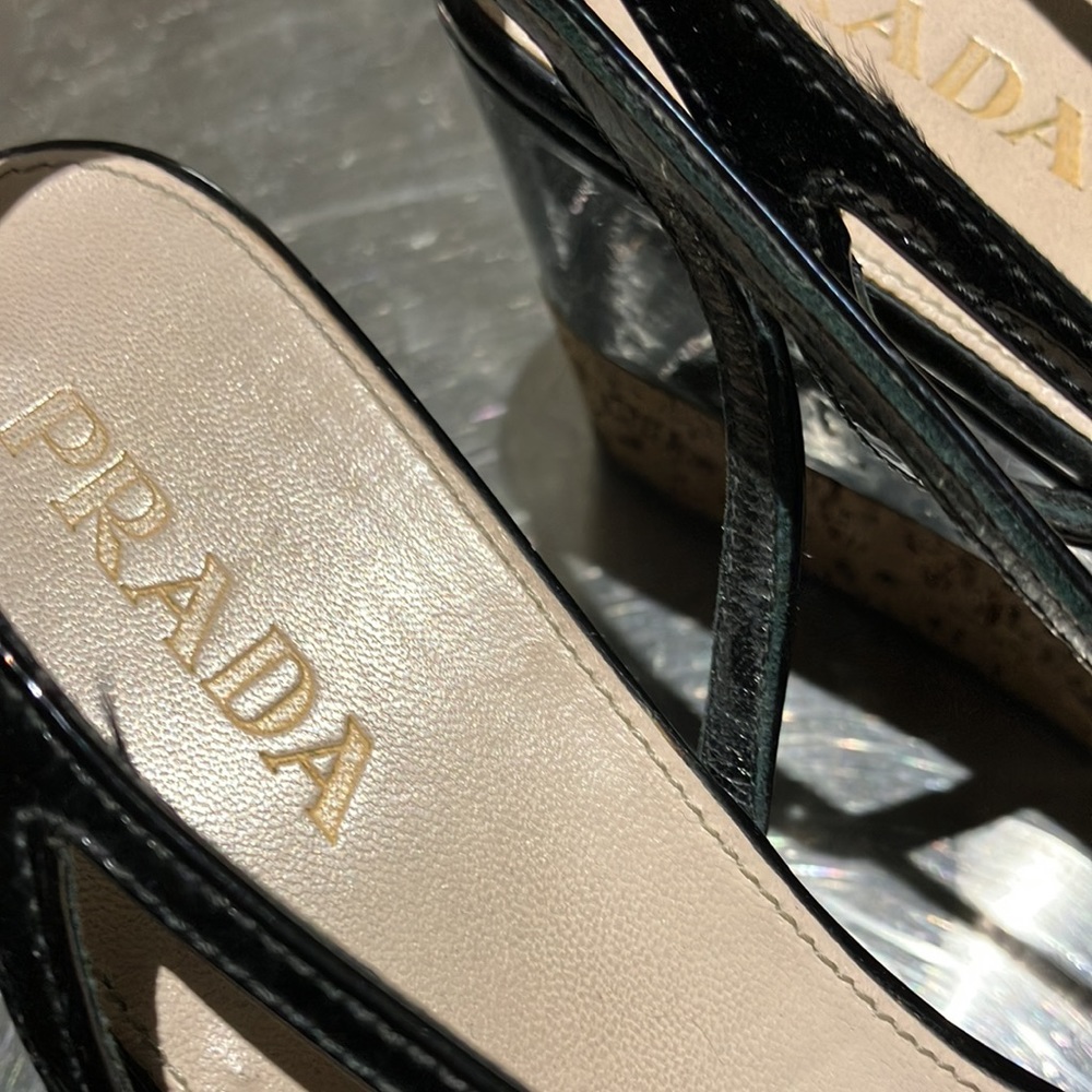 Prada black patent leather wedge sandals size 6.5 - Picture 3 of 7